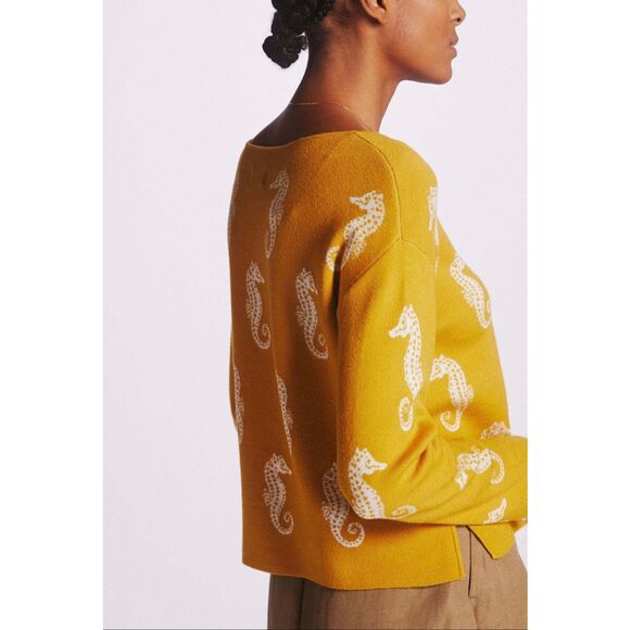 Maeve Anthropologie Seahorse Print Sweater Size L - Picture 4 of 9